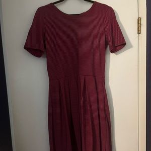LuLaRoe Amelia, size large, burgundy/maroon with tiny black stripes